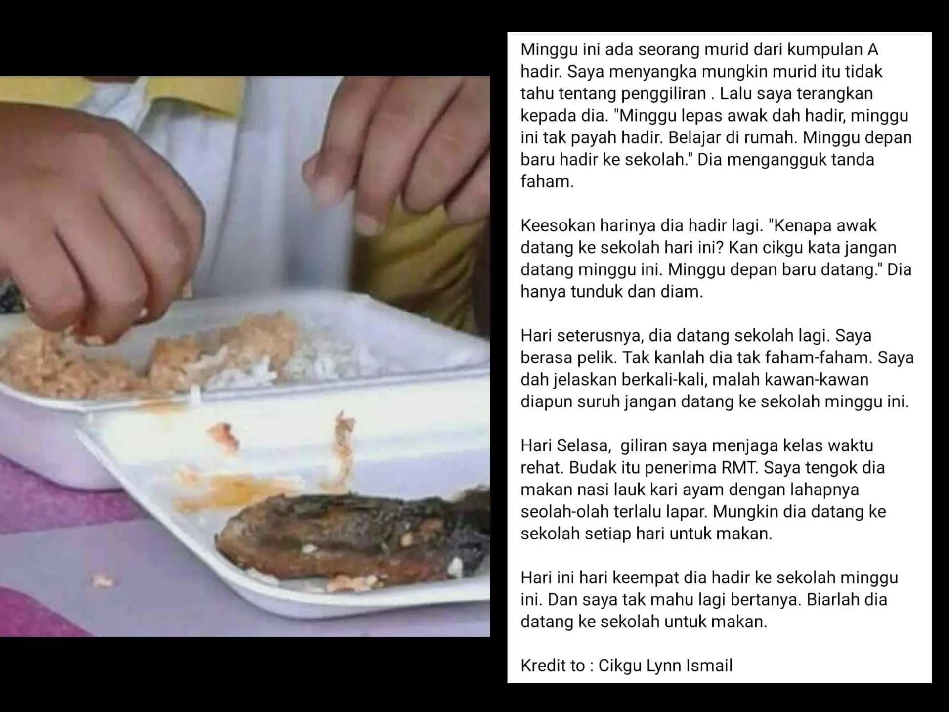 Teacher sharing story of student who goes to school for free meals