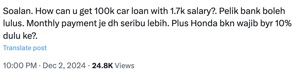 Comment 02_M'sian Earning RM1,700 Buys Honda HRV For Parents, Now Unable To Repay Loan For Past 2 Months