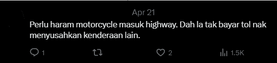 Comment should ban motorcyle in highway