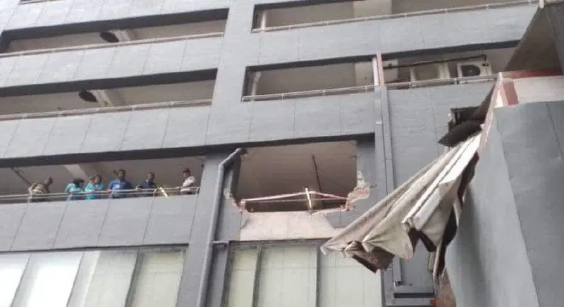 Damaged wall of parking lot at Menara TA One