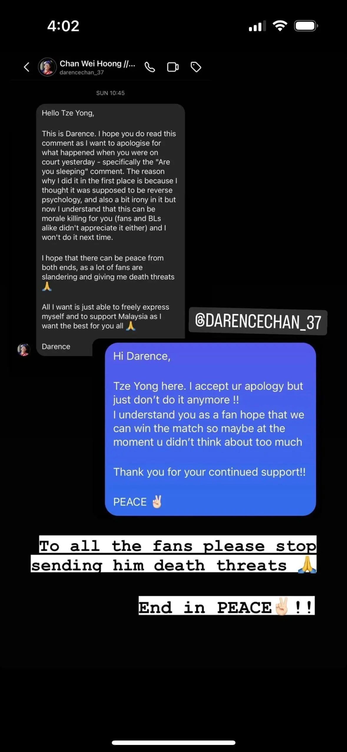 Darence Chan Badminton Fans 'Are you sleeping' remarks 3