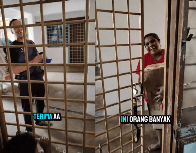 Deliveryman and M'sian man's wife laugh