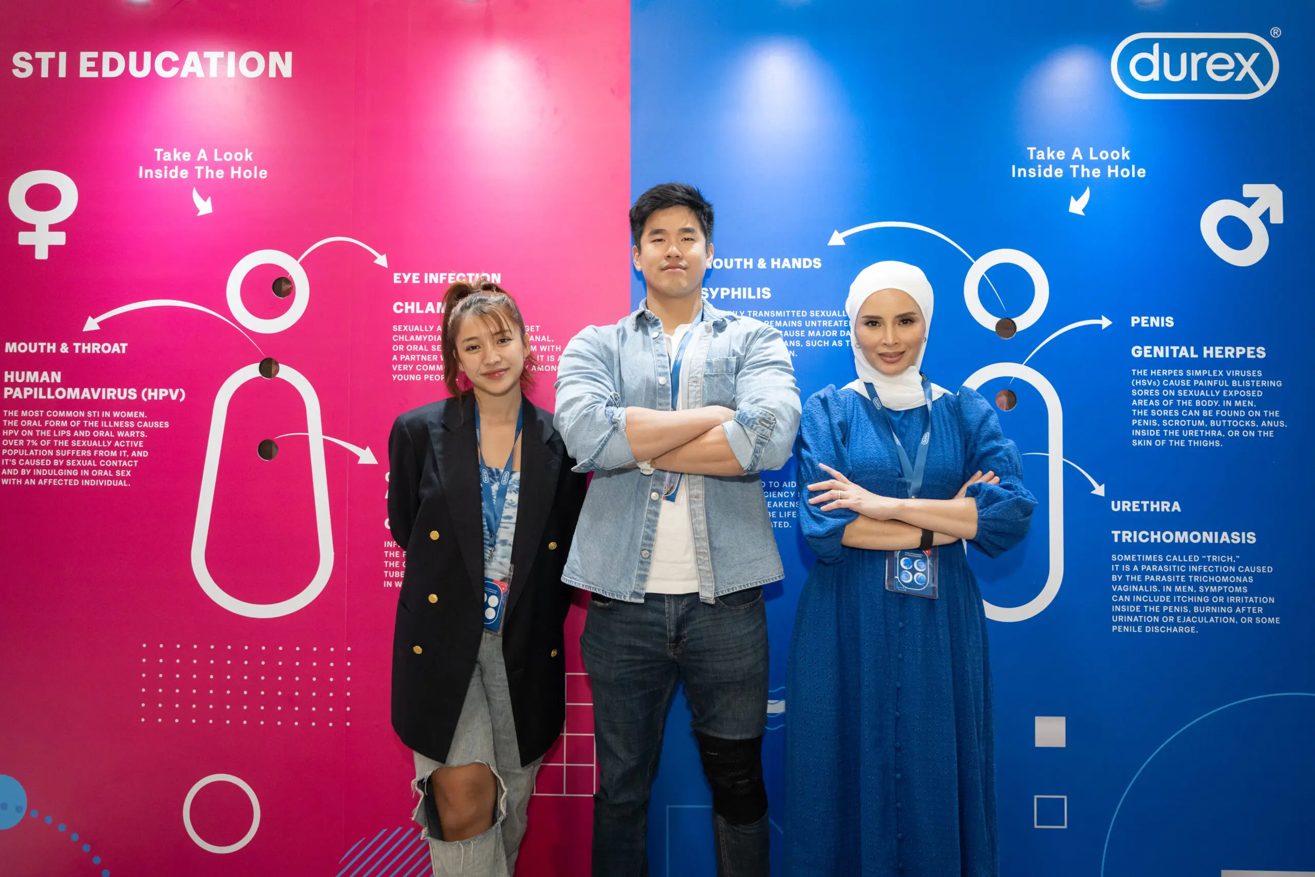 From left: Alvy Joanna, Alex Chee and Daphne Iking as Durex Academy lecturers.