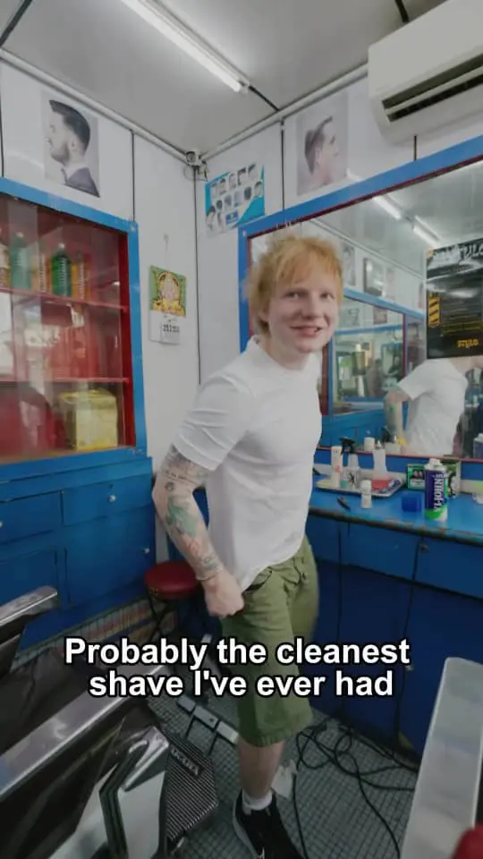 ed sheeran at a local barber shop at malaysia