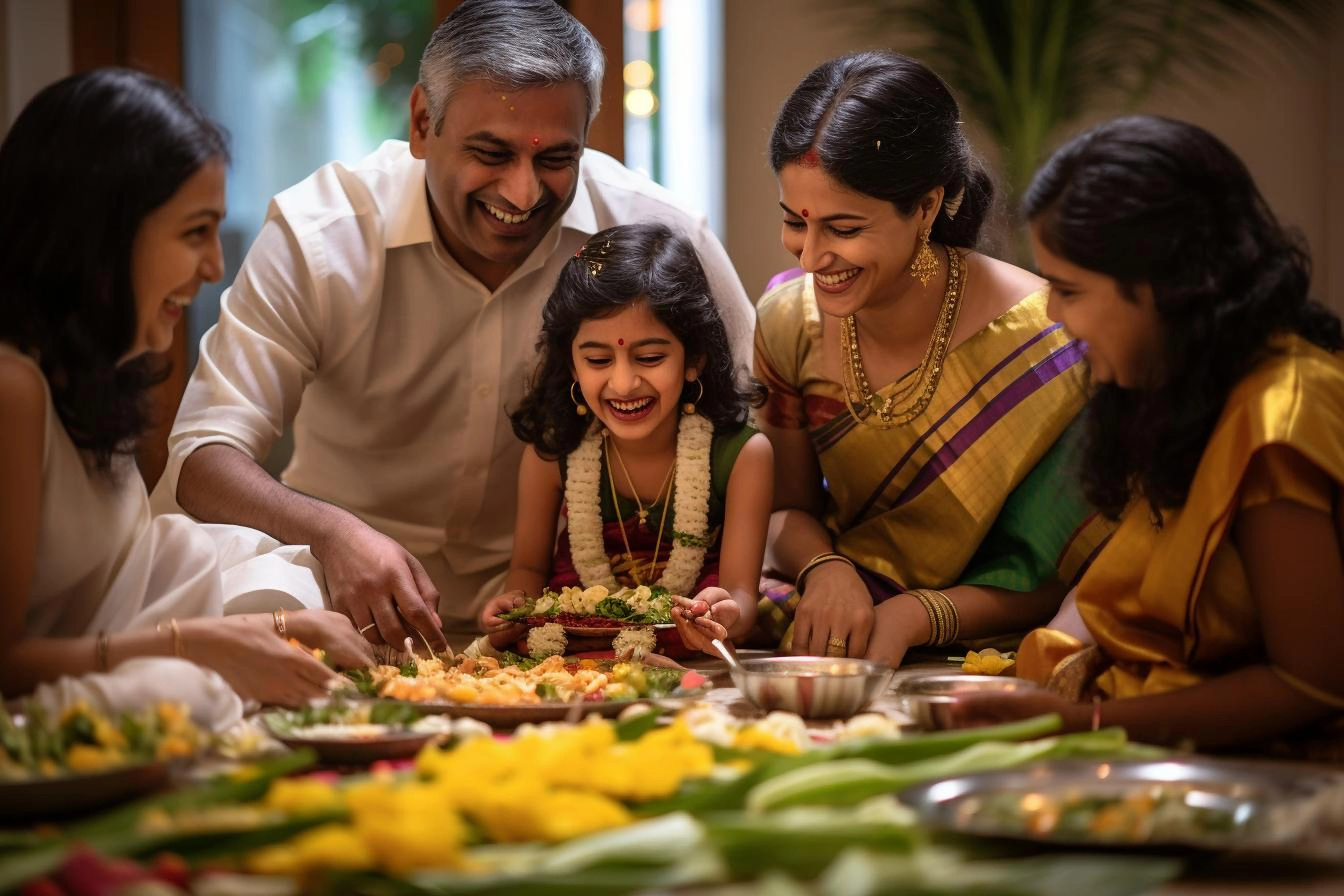 Indian family celebrating Deepavali