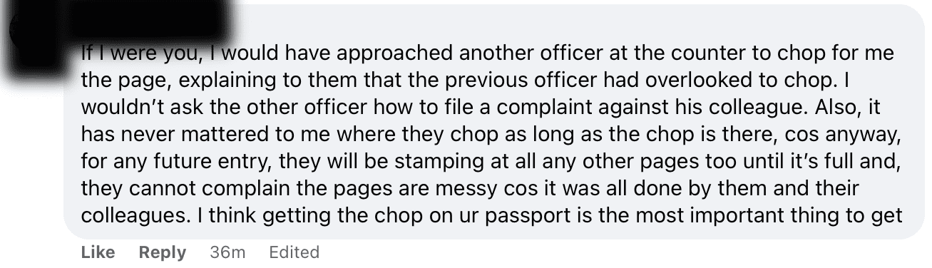 Comment from Facebook regarding the SG couple who got barred from entering Malaysia.