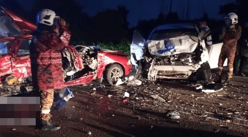 Firefighters inspecting crash's aftermath