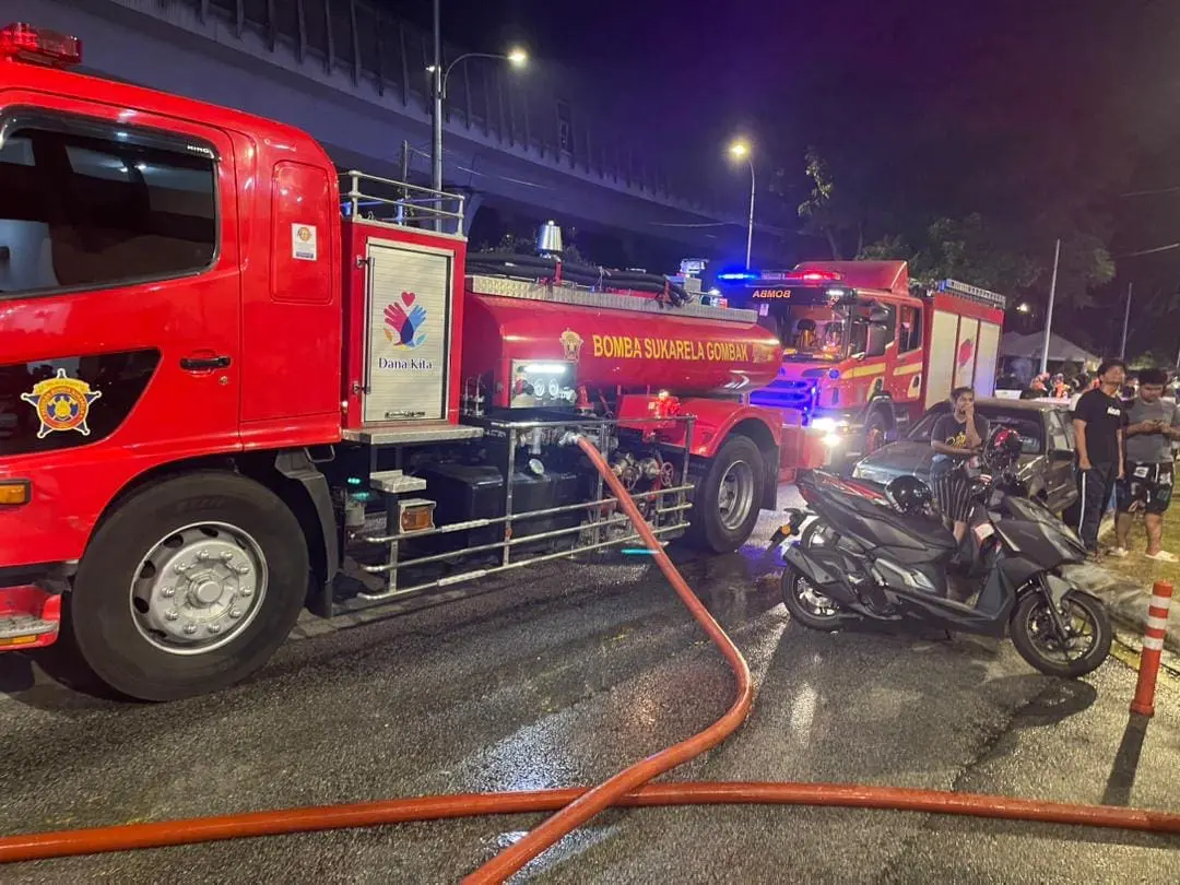 firetruck at the fire incident place