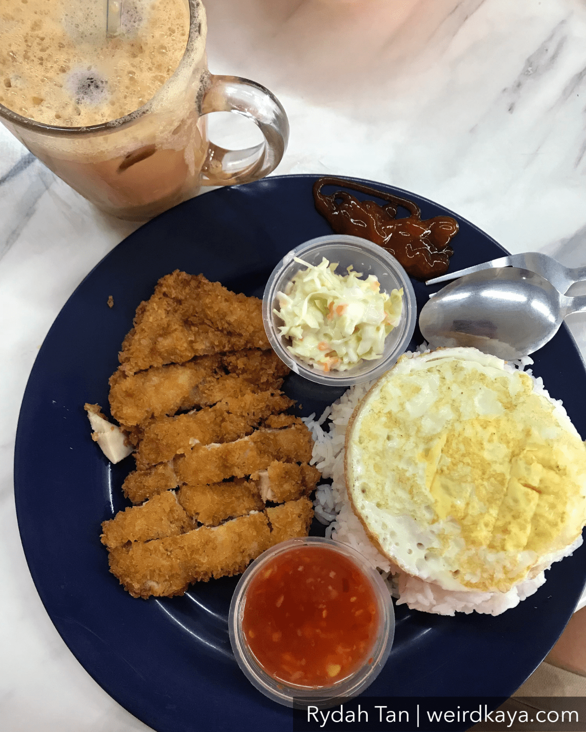 Crispy Fried Chicken Rice with Teh Tarik