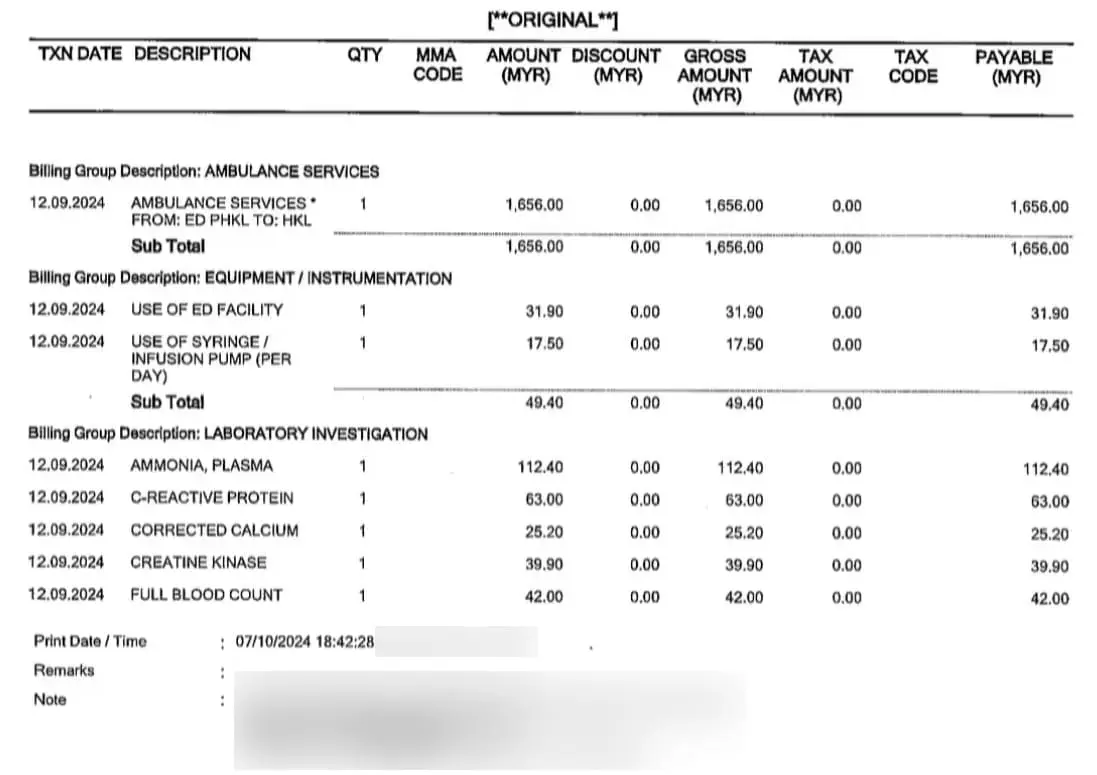 Foreign woman's hospital bill