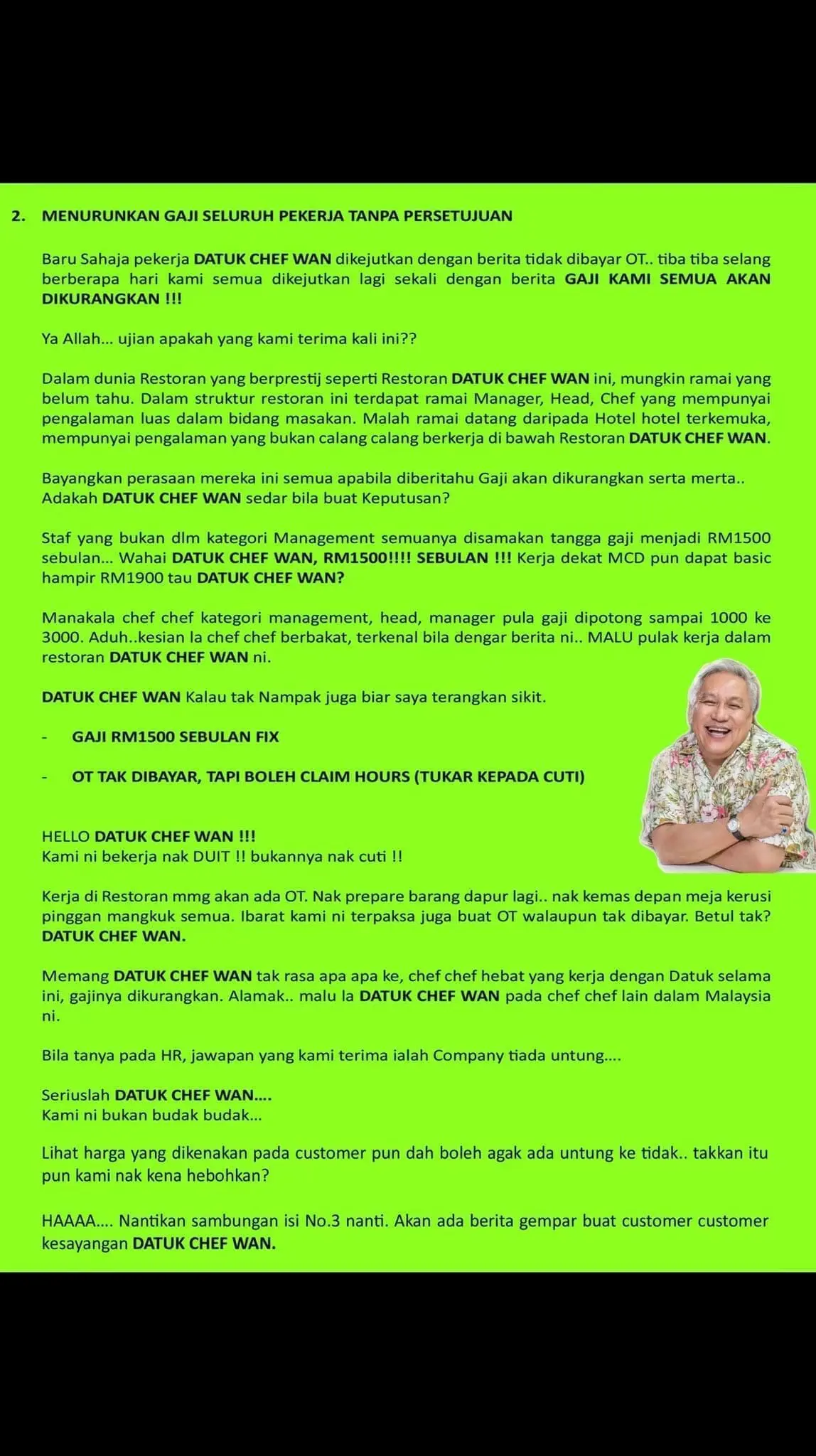 Statement made by de.wan staff regarding unfairness in pay