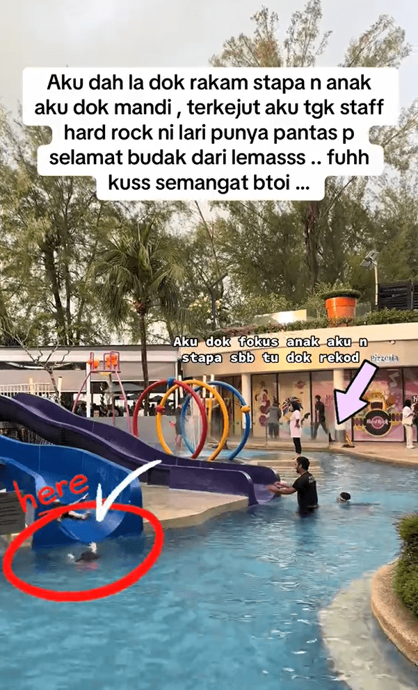 Girl drowning inside pool at Hard Rock Hotel Penang
