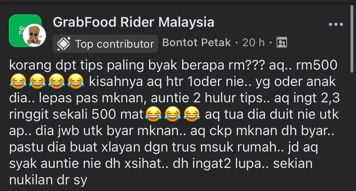 GrabRider Msia receives rm500 fb post