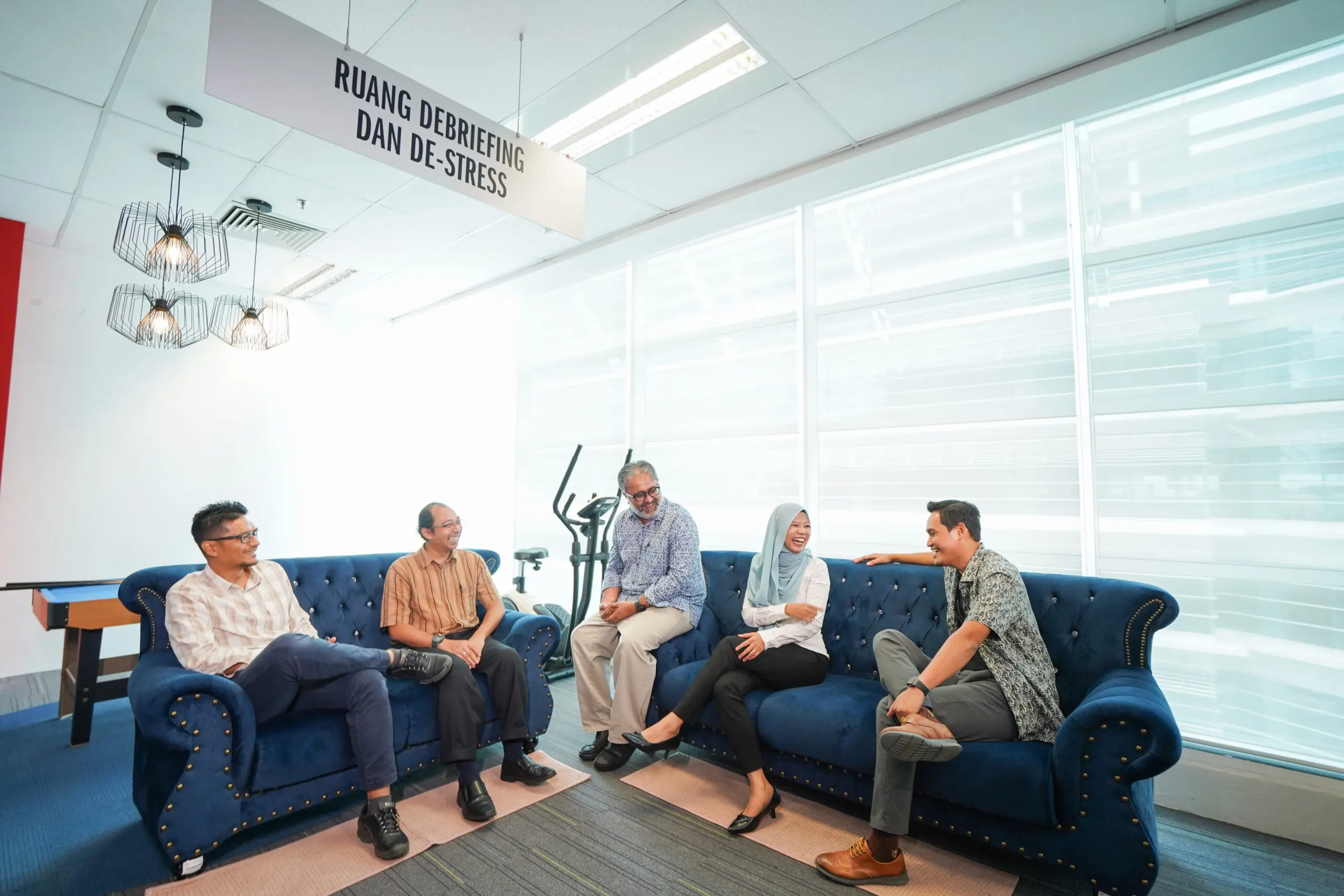 group in de-briefing area