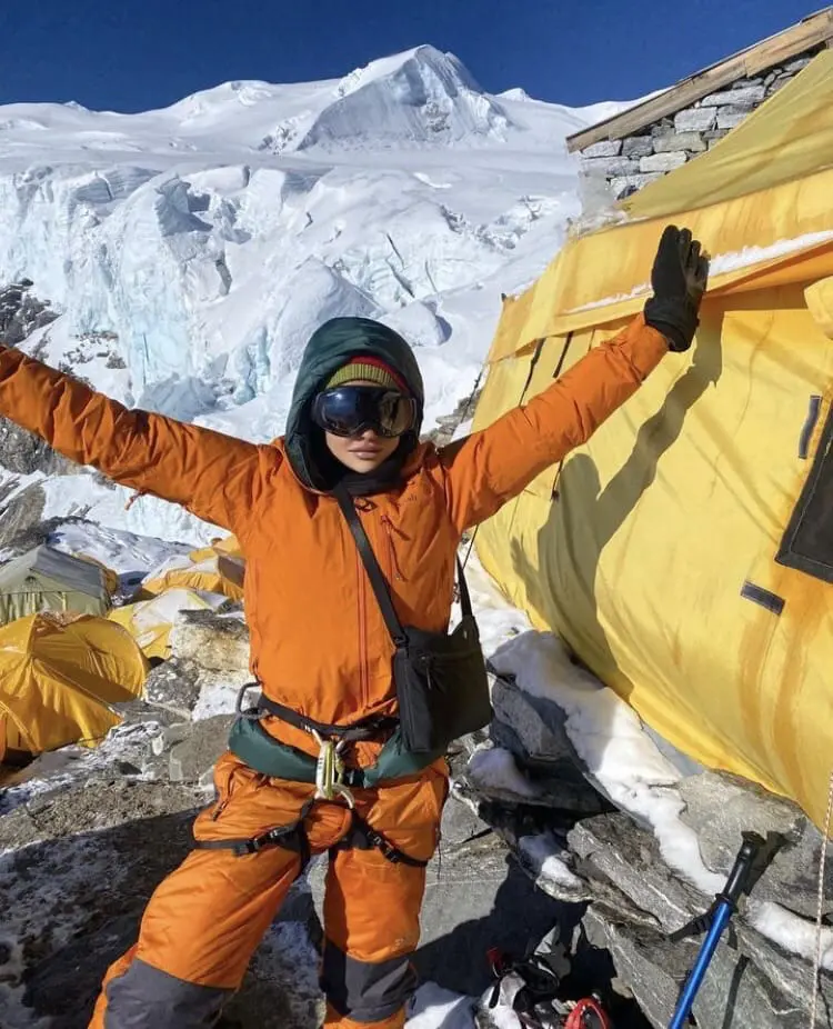 Harveen Kaur by her tent
