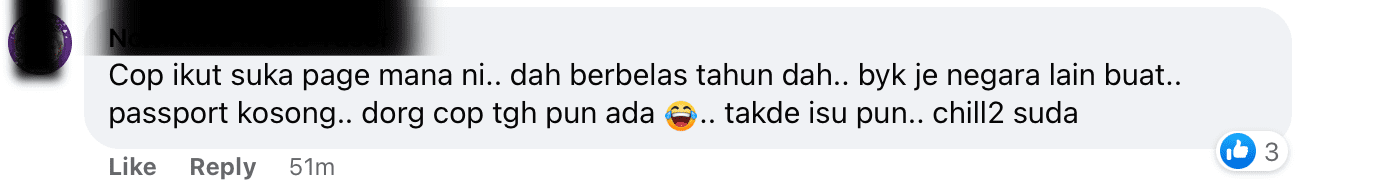 Comment from Facebook regarding the SG couple who got barred from entering Malaysia.