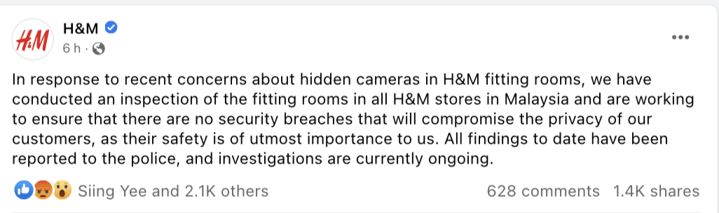 H&M responds to allegation about hidden footage