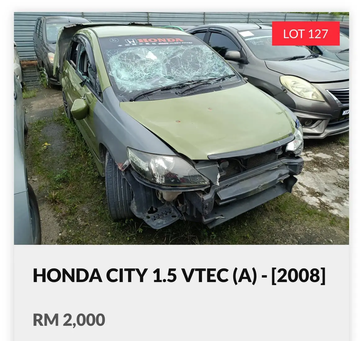 HONDA CITY 2008 GREEN DAMAGED AUCTIONED FOR RM2K