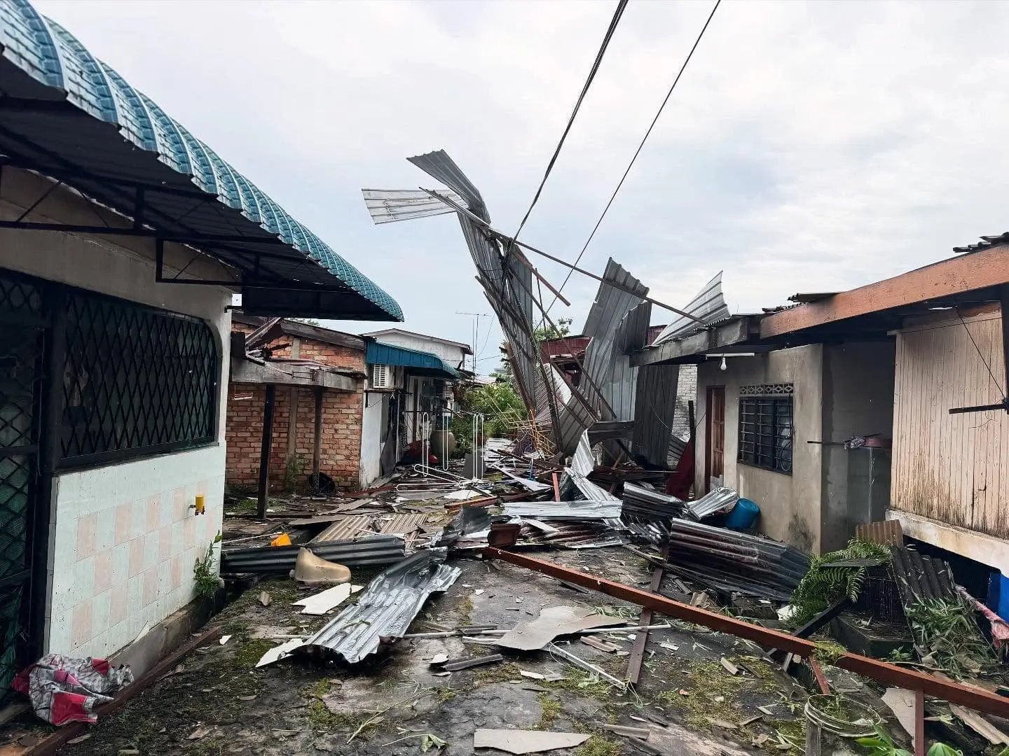 Houses damaged by tornado in Sekinchan