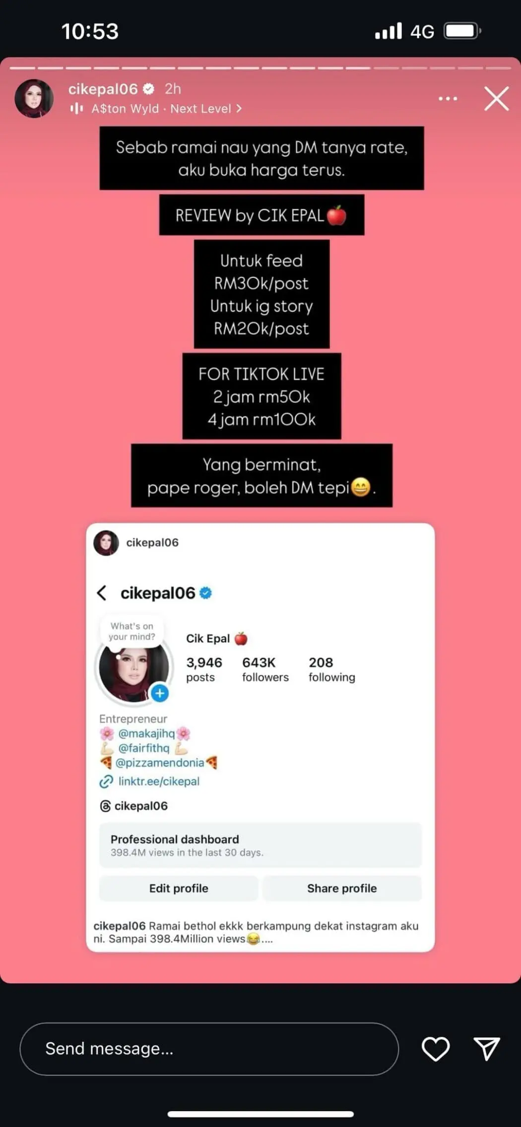 ig story of cik epal about her rates