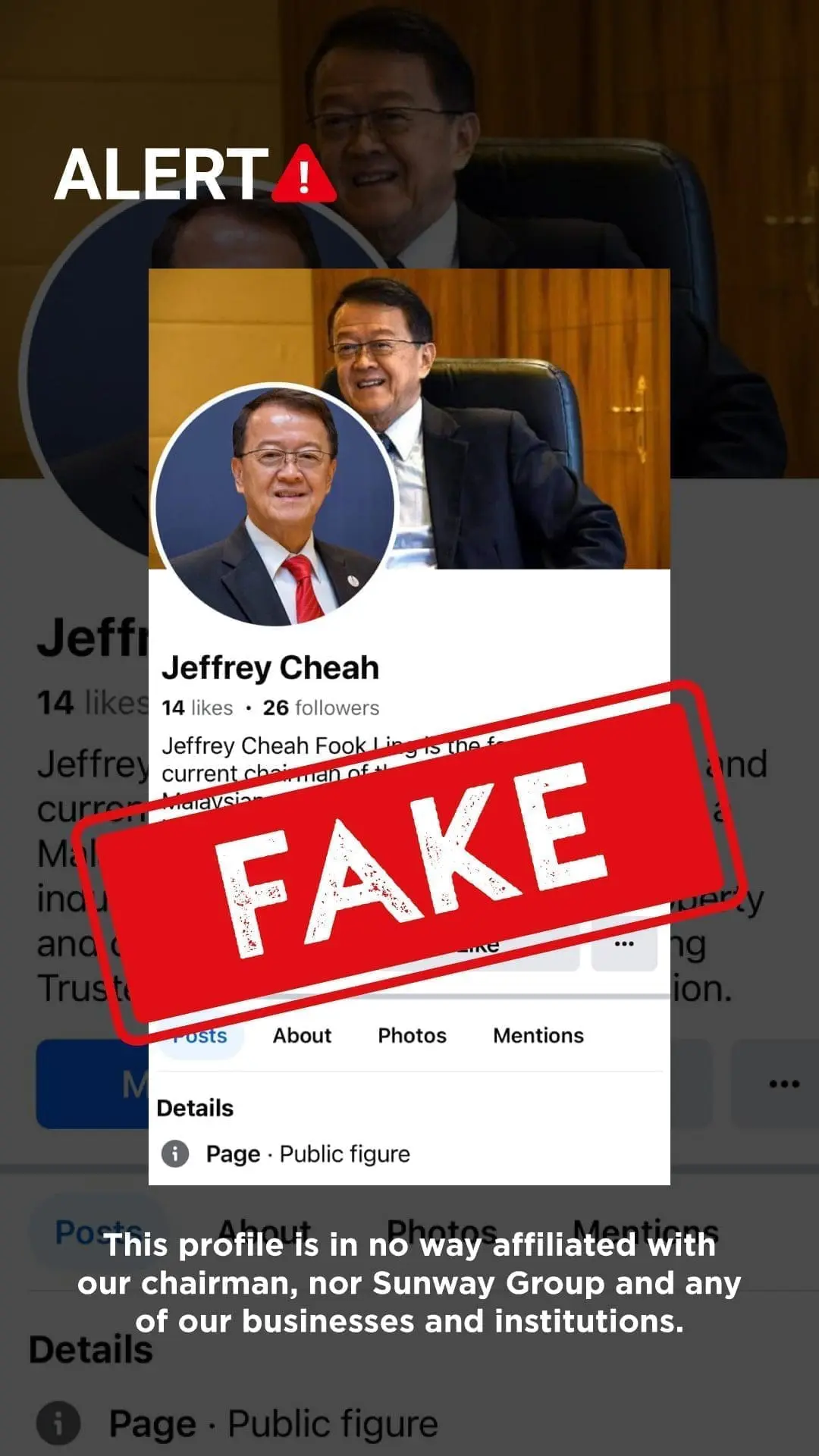 Fake profiles of Tan Sri Sir Dr. Jeffrey Cheah