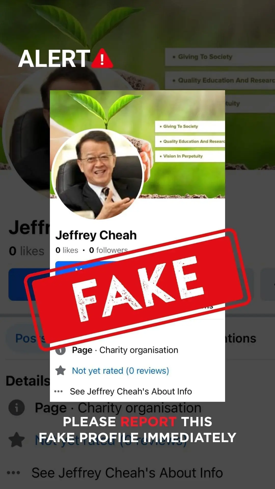 Fake profiles of Tan Sri Sir Dr. Jeffrey Cheah