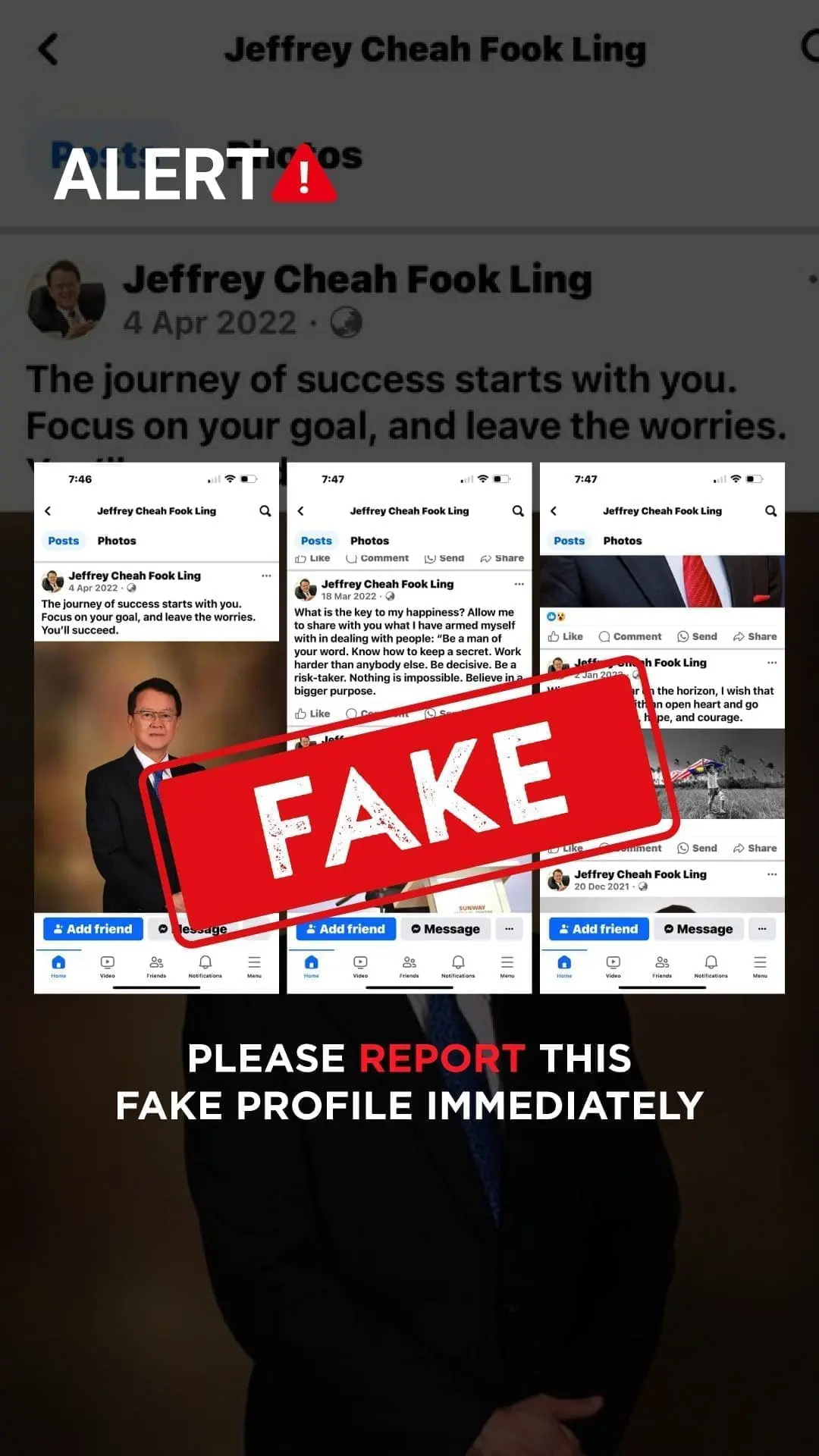 Fake profiles of Tan Sri Sir Dr. Jeffrey Cheah