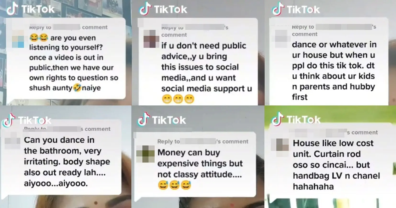 Hate comments on Sashikala Nadarajah's TikTok