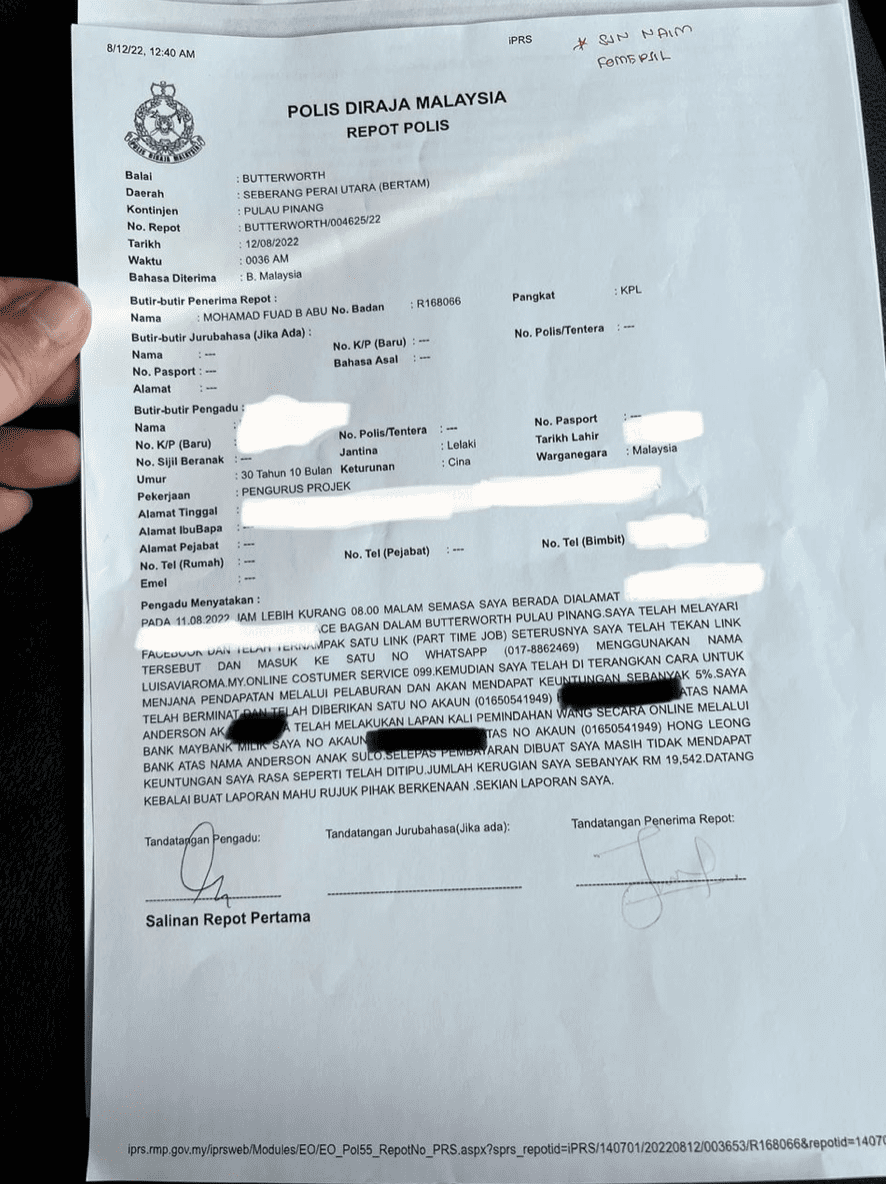 Penangite Lost RM19k Savings In A Part-time Job Scam