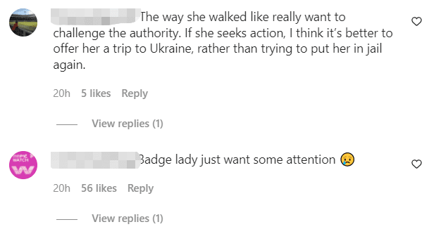 Here she is! Infamous "Badge Lady" is out of jail and maskless once again