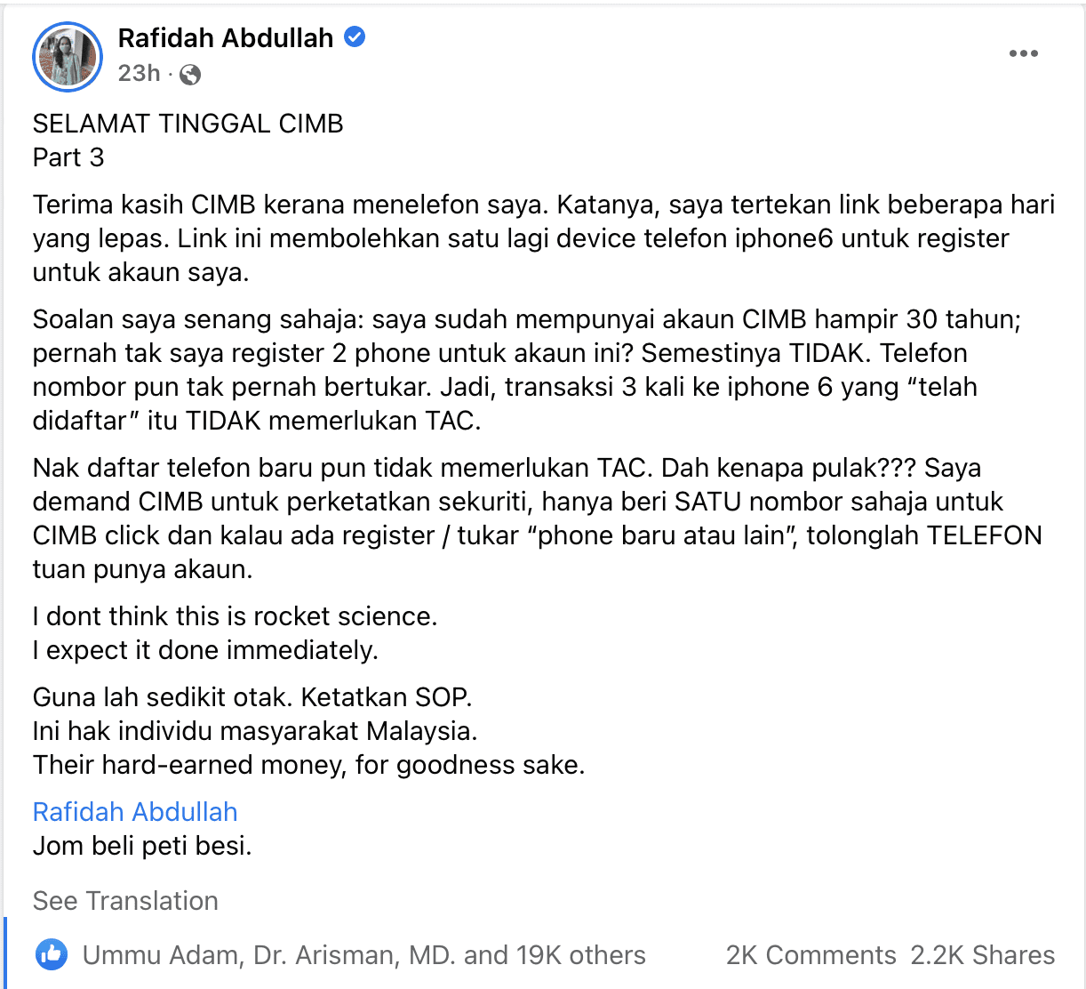 Doctor Slammed CIMB Bank As She Lost RM13k Without Warning