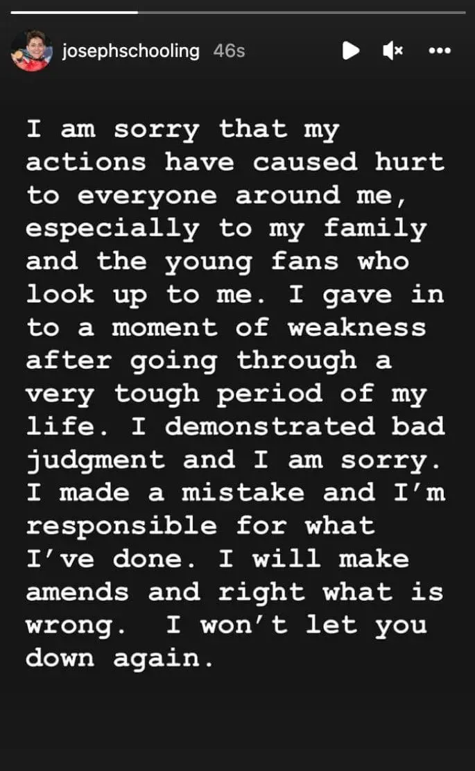 Joseph Schooling's apology