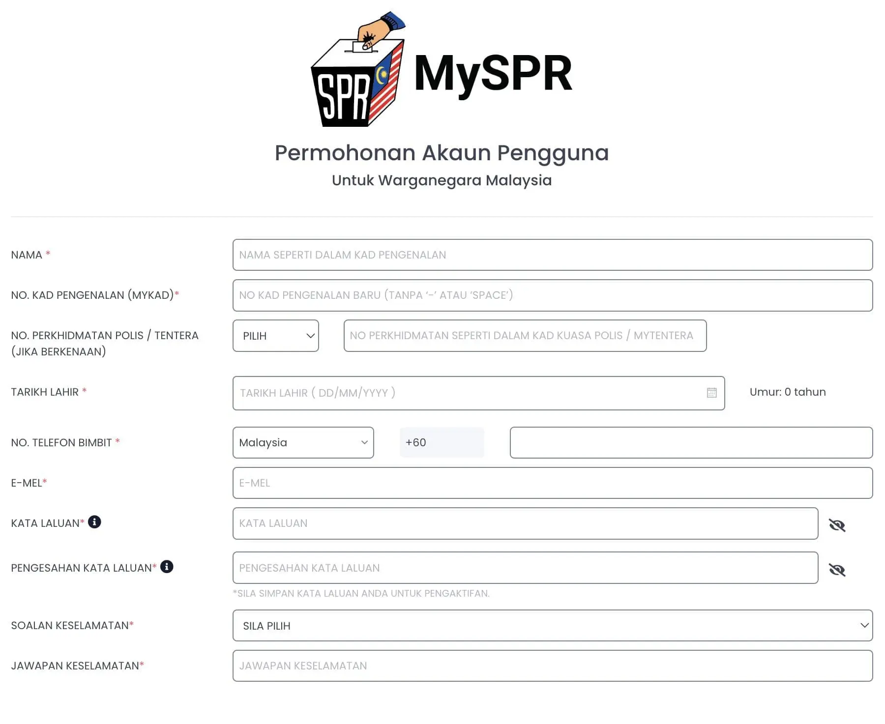 MySPR application form