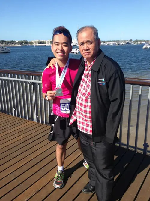 CK Loh and father after Gold Coast Marathon 