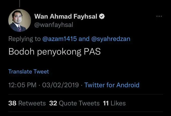Wan Ahmad Fayhsal Wan Ahmad Kamal's old tweet