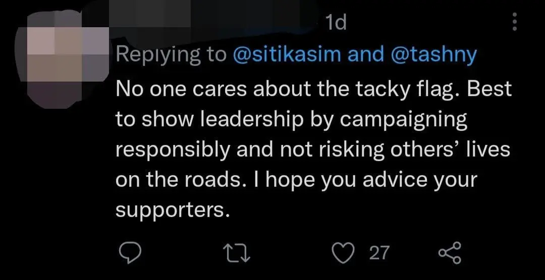 "Thanks But No Thanks" — Siti Kasim Panned For Favoring 'Tacky Flag' Over Road Safety