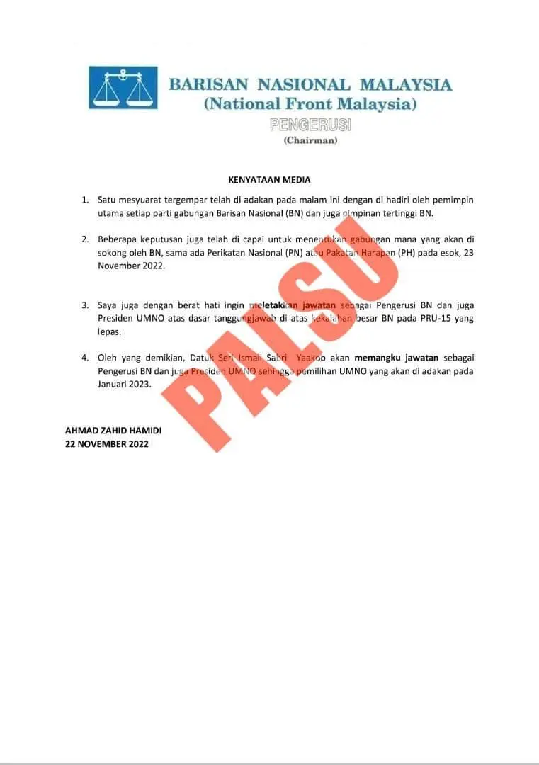 Fake BN statement
