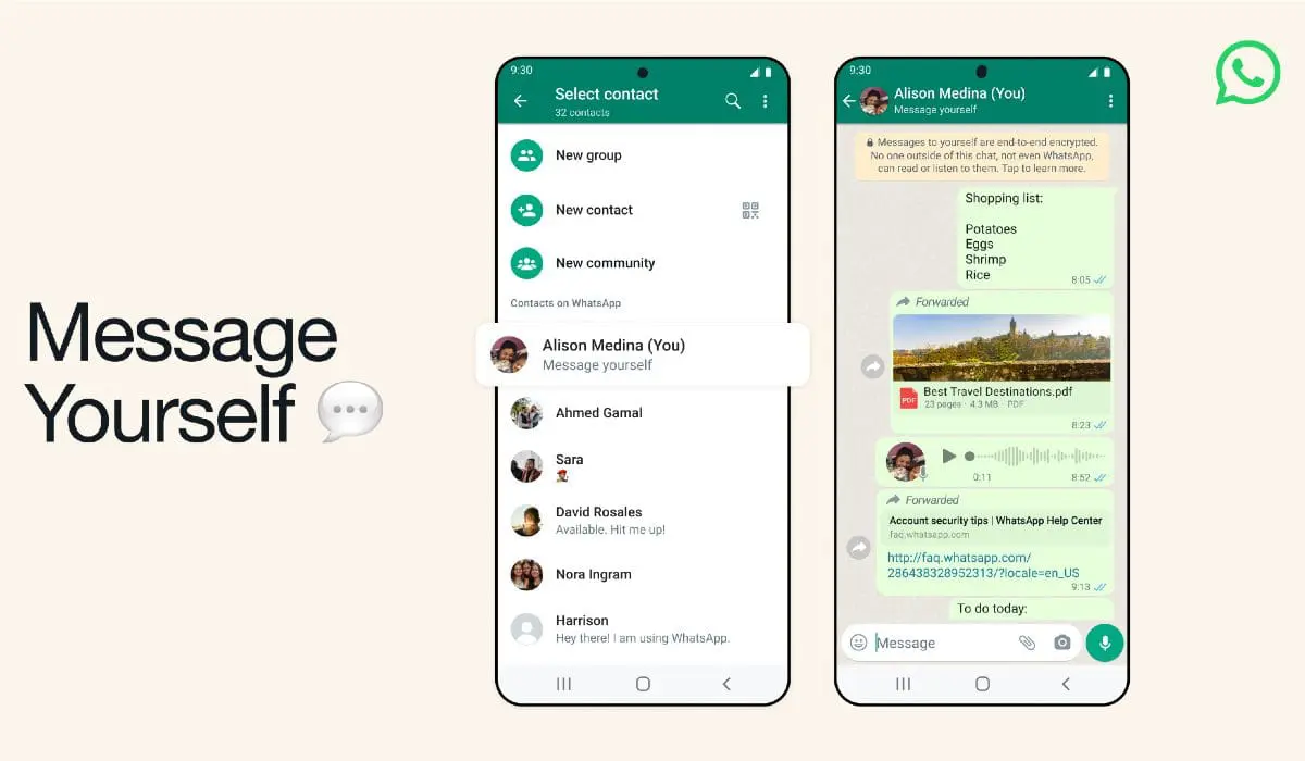 WhatsApp's self-messaging feature