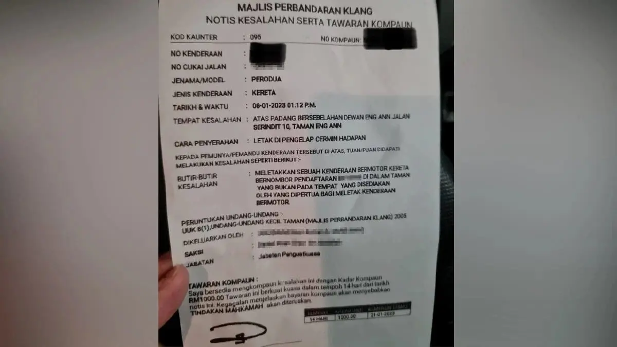 RM1,000 parking fine
