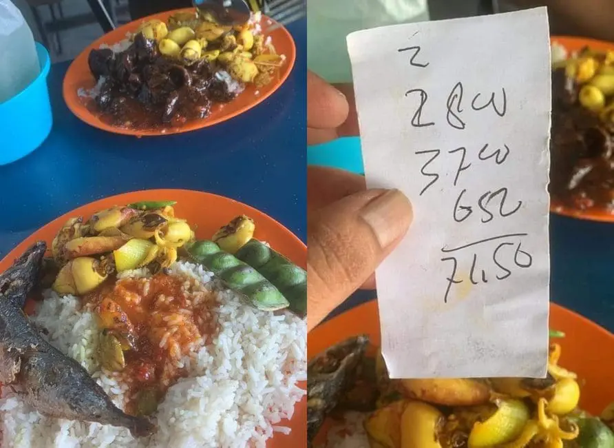 M'sian Shocked By RM71.50 Bill For 2 Plates Of Rice At Desa Pandan Stall