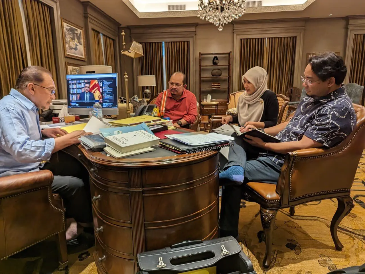 Anwar Ibrahim at his office during Thaipusam
