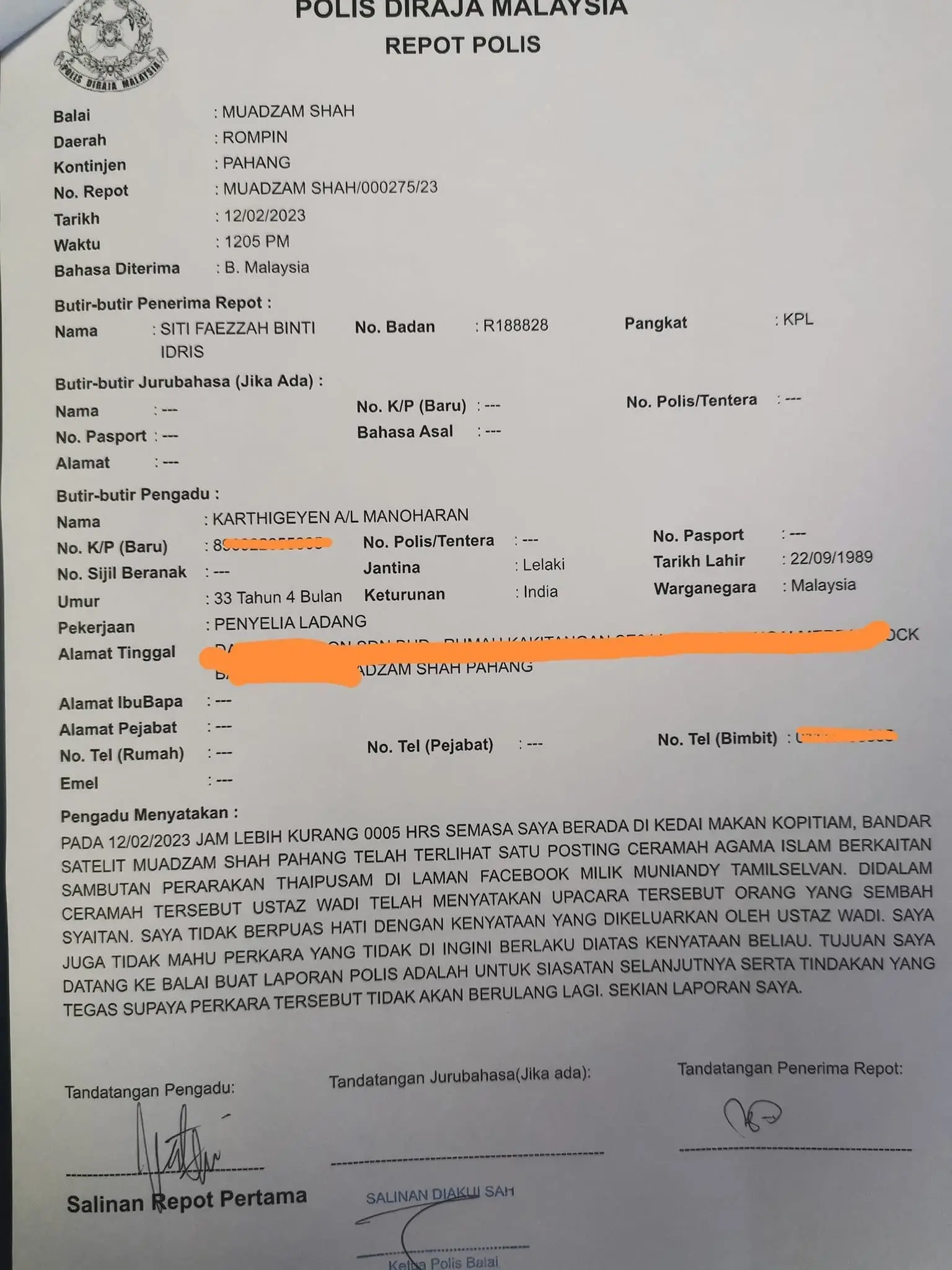 M'sian Indian netizen lodges police report against Ustaz Wadi Annuar