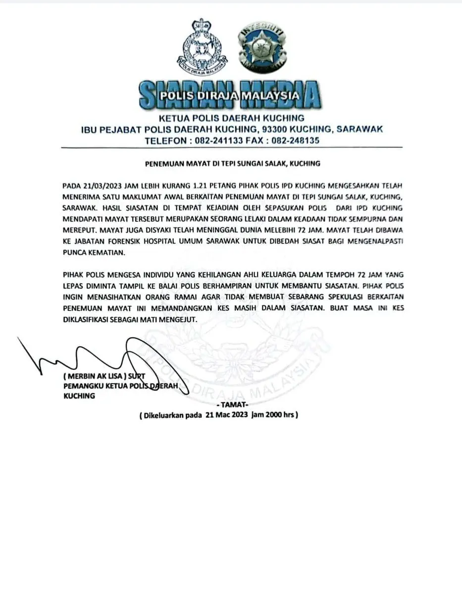 Body Of Headless Man Found Floating In Sarawak River For More Than 72 Hours