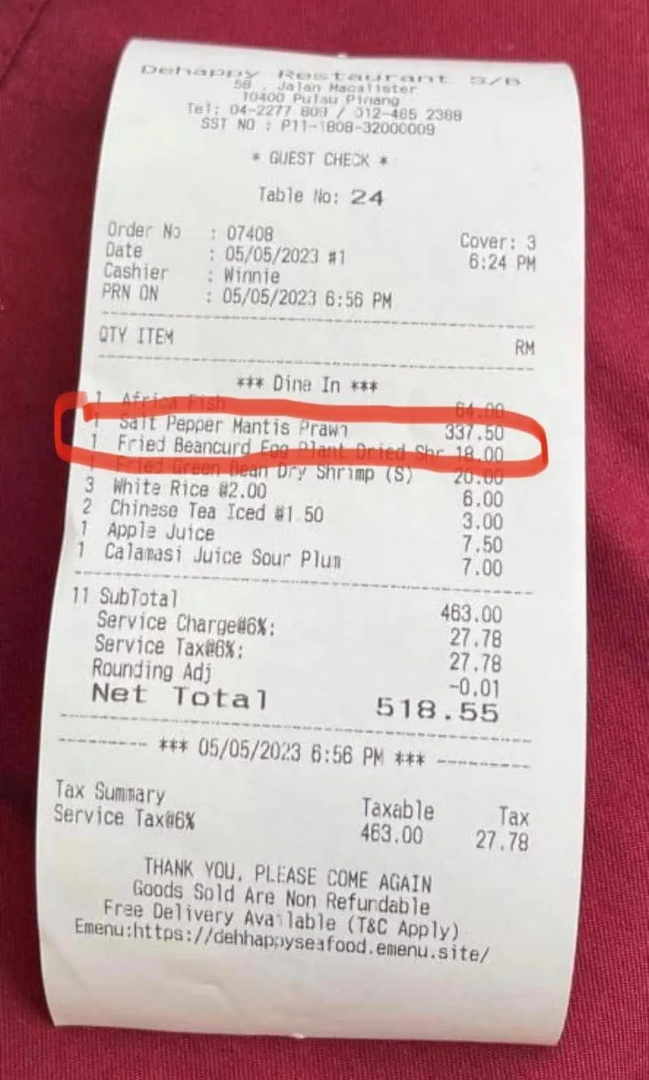 M'sian Shocked Over Being Charged RM337 For 3 Mantis Prawns, Restaurant Owner Says Price Was Clearly Stated