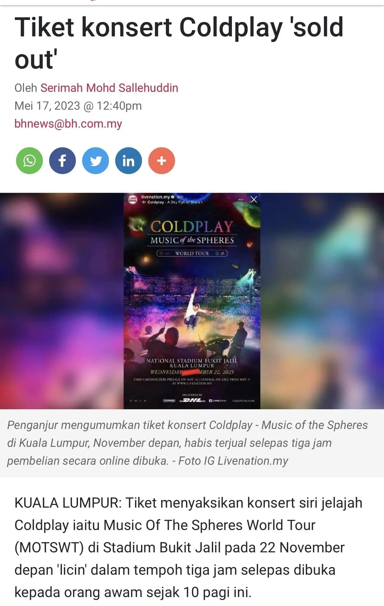 PAS Preacher Urges M'sians To Avoid Buying Coldplay Tickets, Says Natural Disasters Tend To Occur At Year End