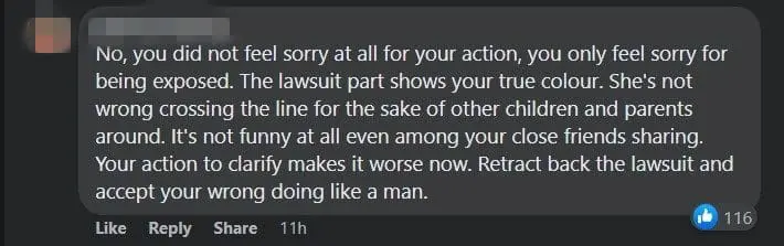 M'sian Violin Teacher Says Sorry For 'S*hai' Remarks, Files Lawsuit Against Woman Who Exposed Him comment 3