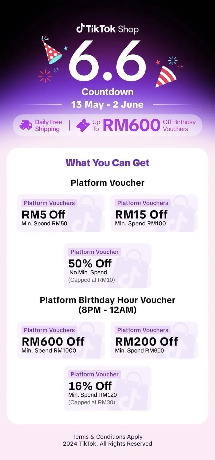TikTok Shop M'sia 6.6 Countdown Celebration vouchers
