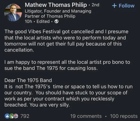 M'sian Lawyers Will Be Suing British Band The 1975 For Lost Income Caused By Good Vibes Festival Cancellation