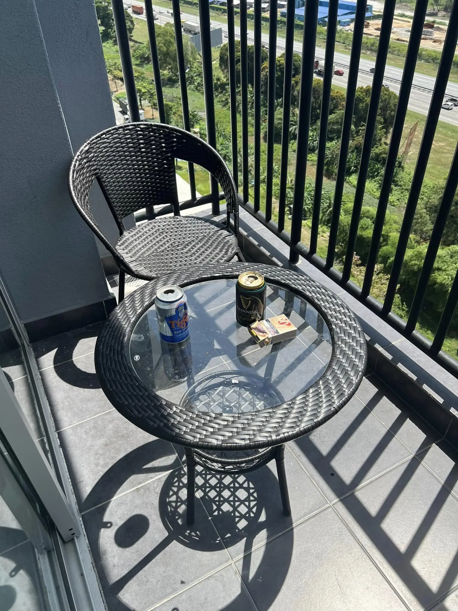 Beer cans on top of a desk at Airbnb