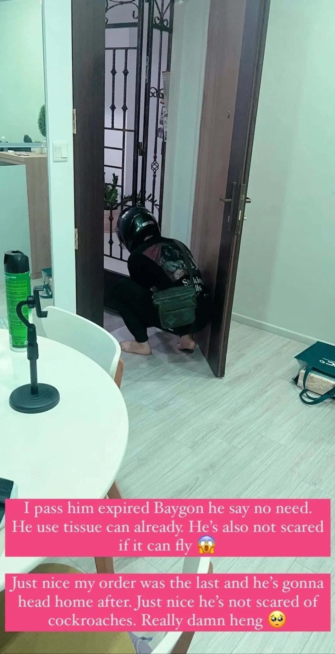 'Husband Material' — SG Delivery Rider Helps Woman Catch Cockroach At Her Home